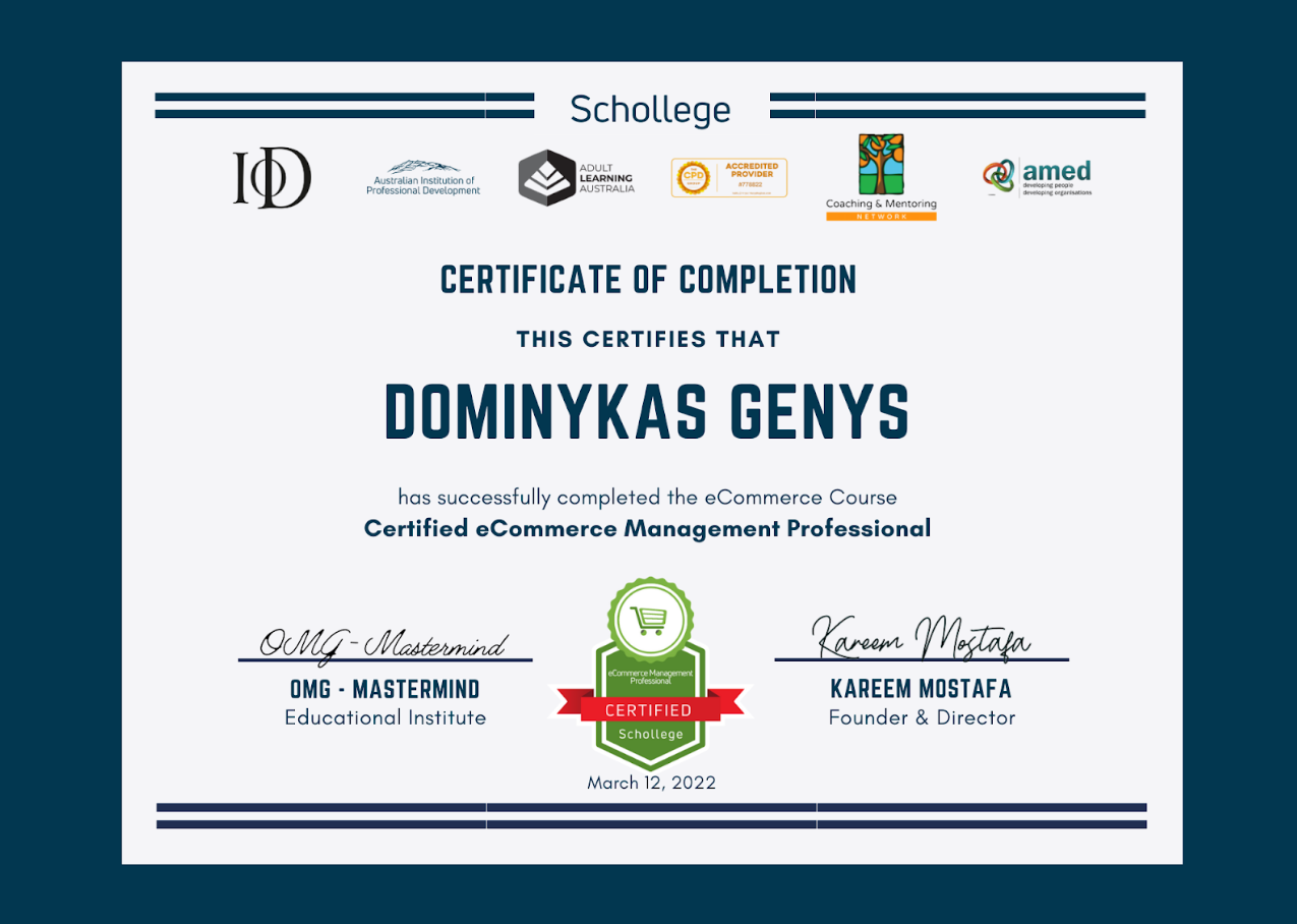 e commerce proffesional sertifikatas